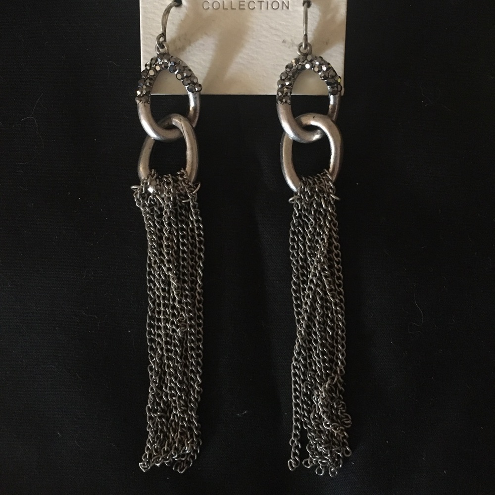 Silver Chain & Studded Hanging Dangling Earrings